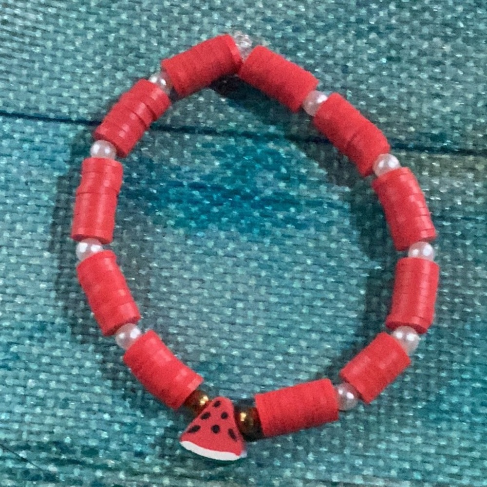 Kids Red Beaded Bracelet with Watermelon Charm